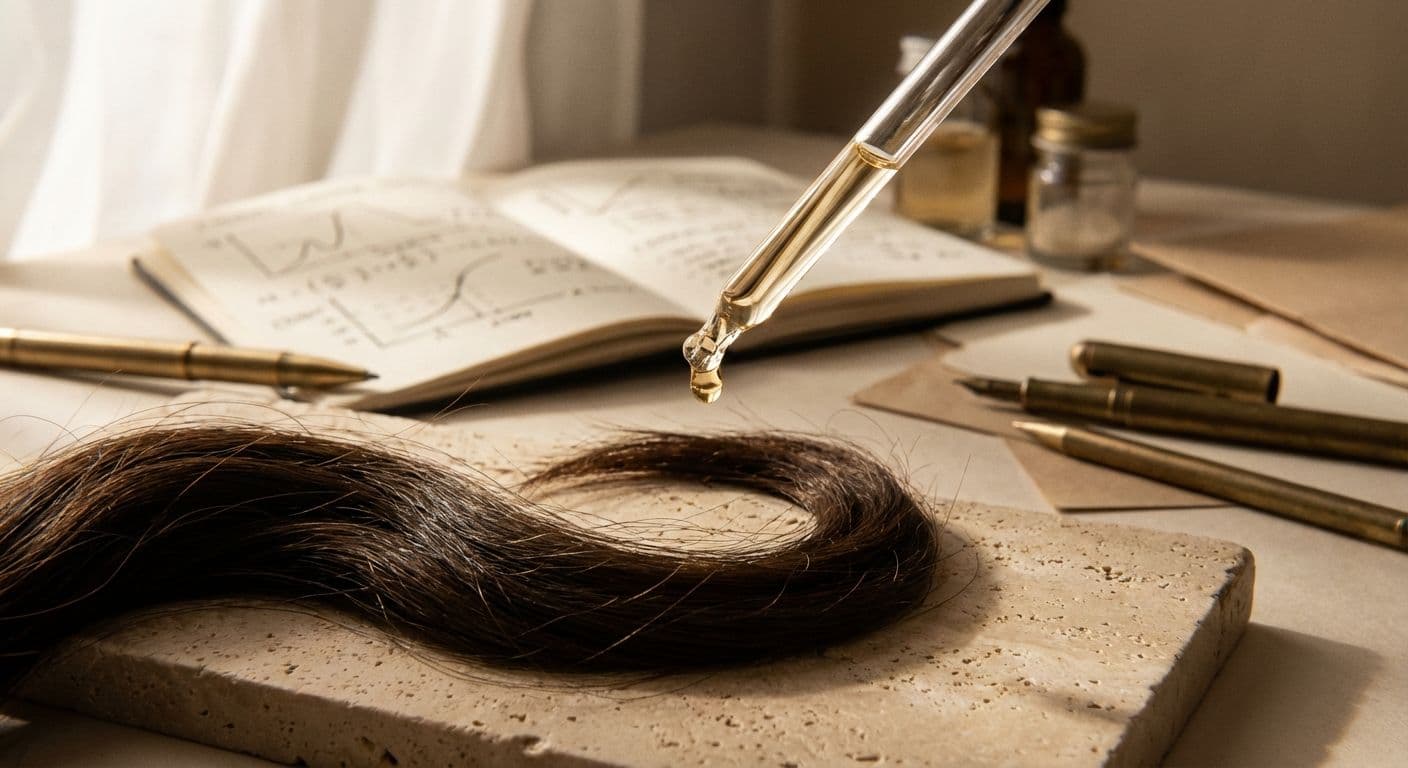 Wissenschaftliche Haaranalyse mit Pipette und Notizbuch